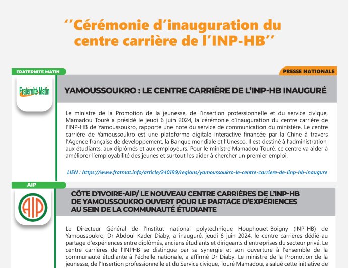 REVUE DE PRESSE DU MOIS DE JUIN
